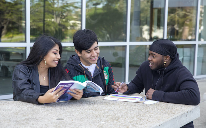 Students at table outside talking